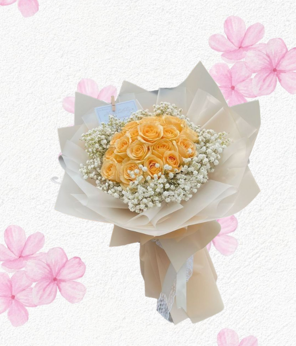 Ramo de 24 rosas y Gypsophila