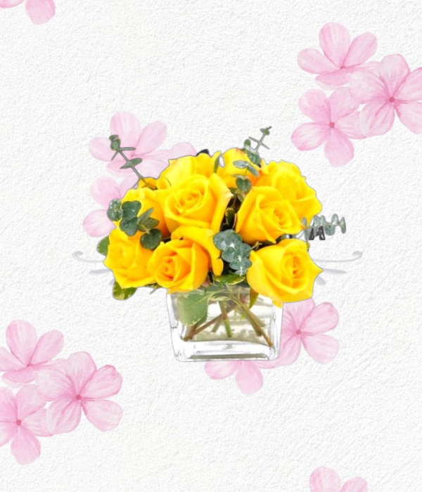 Cubo vidrio en rosas