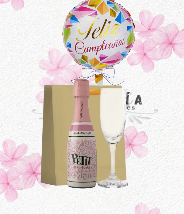 Regalo Cumpleaños, Vino,copa y globito...