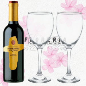 Vino misiones de rengo varietal cabernet sauvignon 375cc y 2 copas
