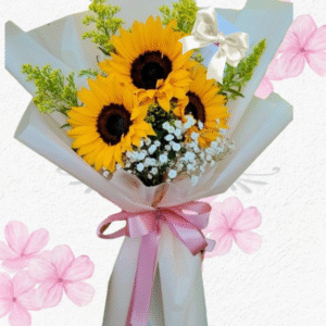 Ramito en 3 girasoles naturales y linda envoltura, Regala amor…