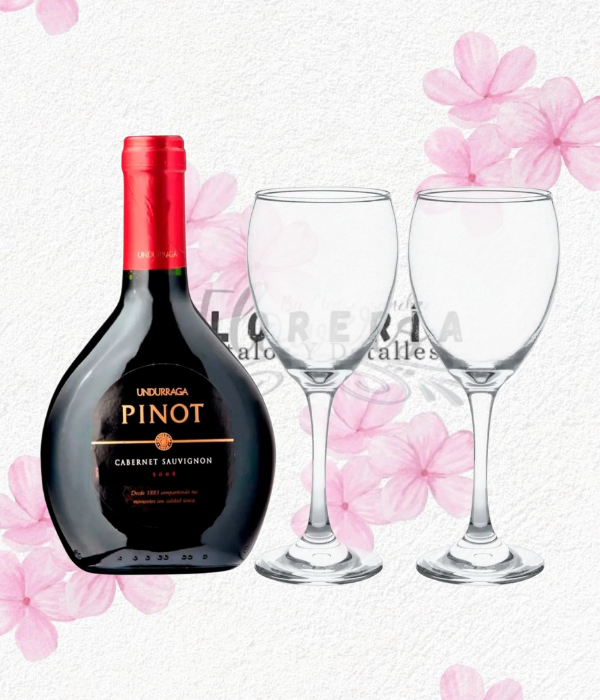 Vino undurraga pinot cabernet sauvignon 750cc y 2 copas