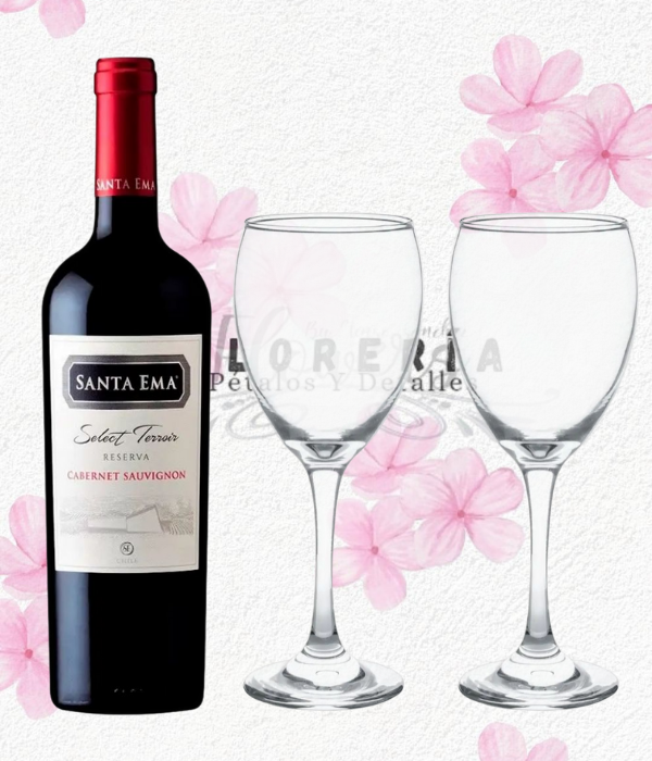 Vino santa ema reserva select terroir cabernet 750cc y 2 copas