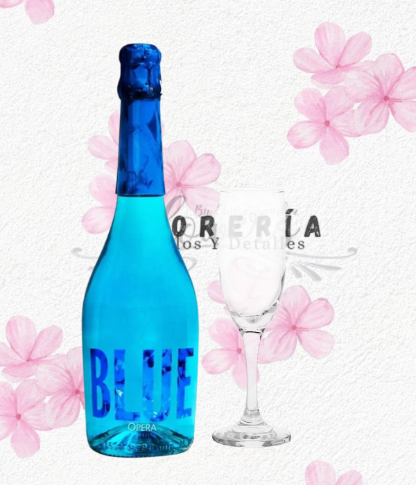 Espumante opera prima blue 7º 750cc y copa