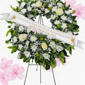 Corona fúnebre PAZ, Cinta personalizada, Atril