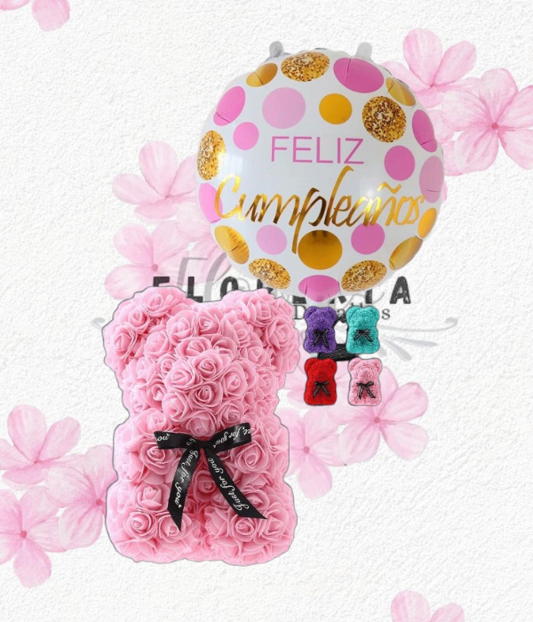 Lindo y delicado Oso teddy en caja transparente de acetato y globo