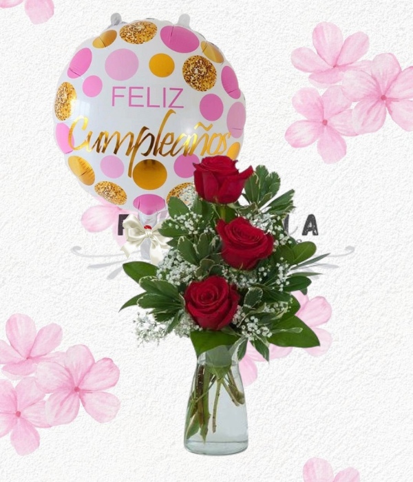 Florerito en 3 rosas y globito