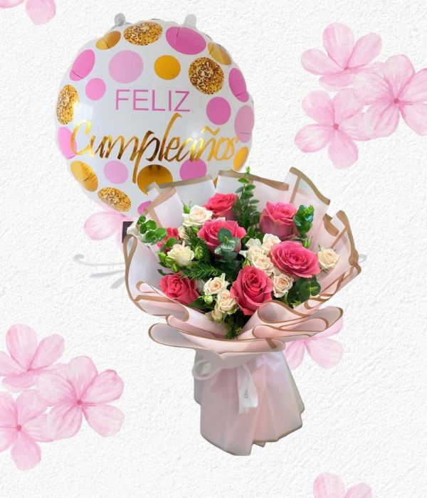 Ramo elegance 7 rosas e mini rosas, globito