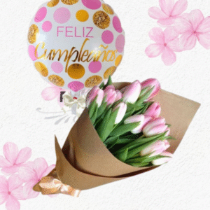 Ramo cono en 20 tulipanes y globito