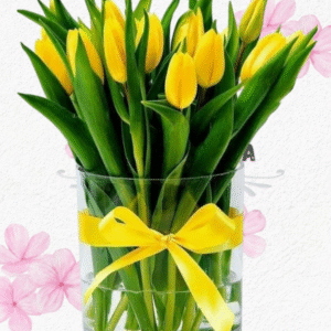 Florero cilindro en 15 delicados tulipanes y lindo lazo