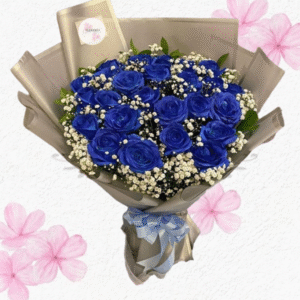 Ramo BLUE bouquet en 20 rosas follaje e ilusión