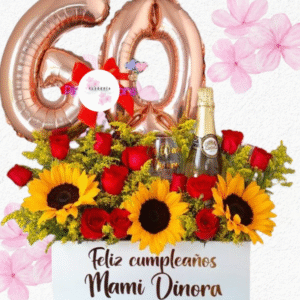 Box tendencia pación en girasoles, rosas, Globos, Vino y copa