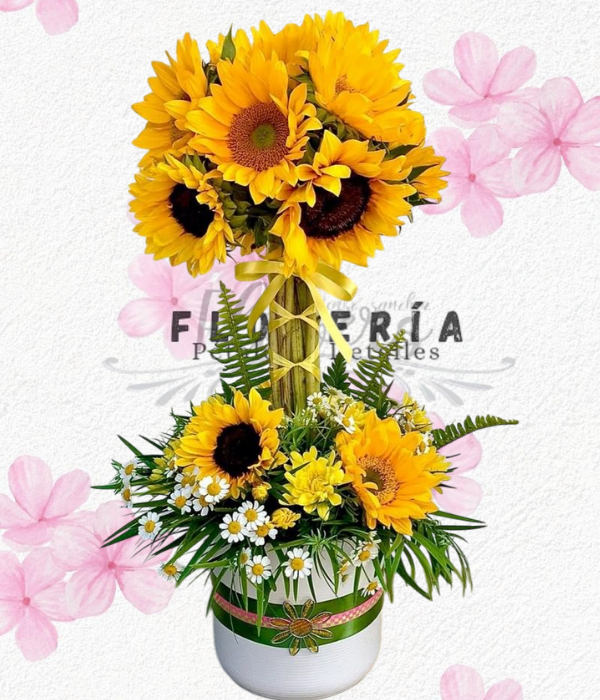 Árbol tendencia, Box en 10 lindos girasoles y follaje verde