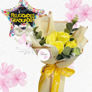 Ramo bouquet en 4 rositas de jabón, lazo y globito