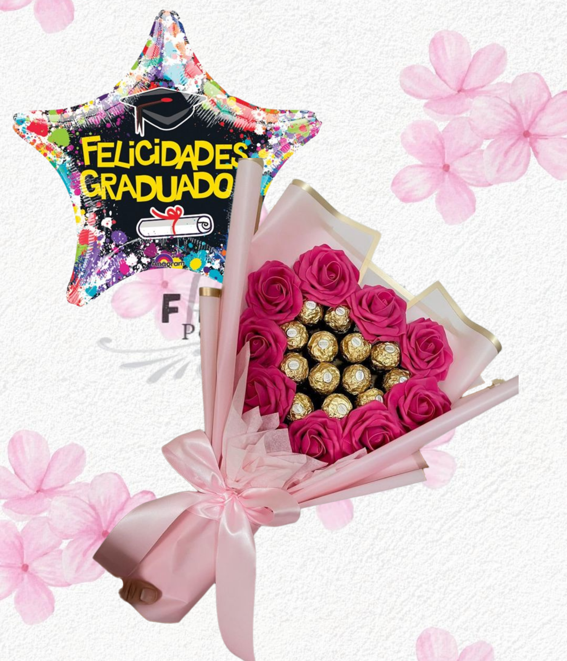 Ramo graduada, En 12 rositas de jabón, bombones y globito