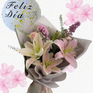 Ramito elegance en 3 delicados lilium y globito