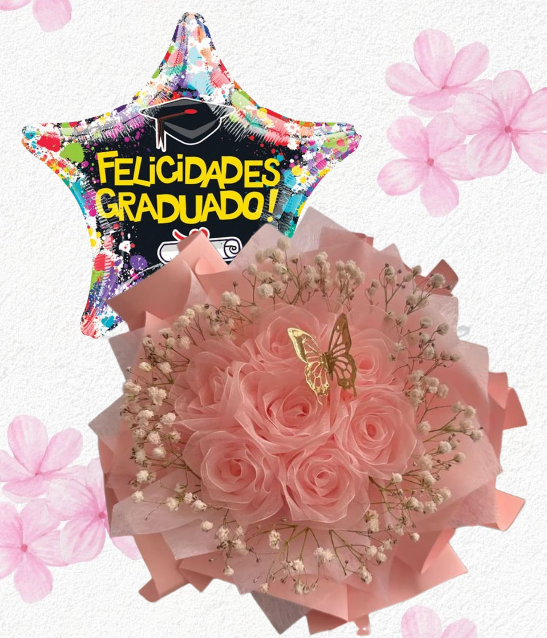 Ramito en 10 rositas de jabón y lindo globito