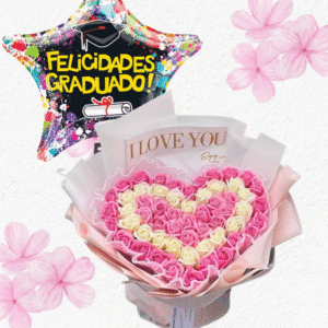 Ramo buchon en forma de corazón en 100 rositas de jabón