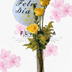 Florerito del día en 3 rosas importadas y globito