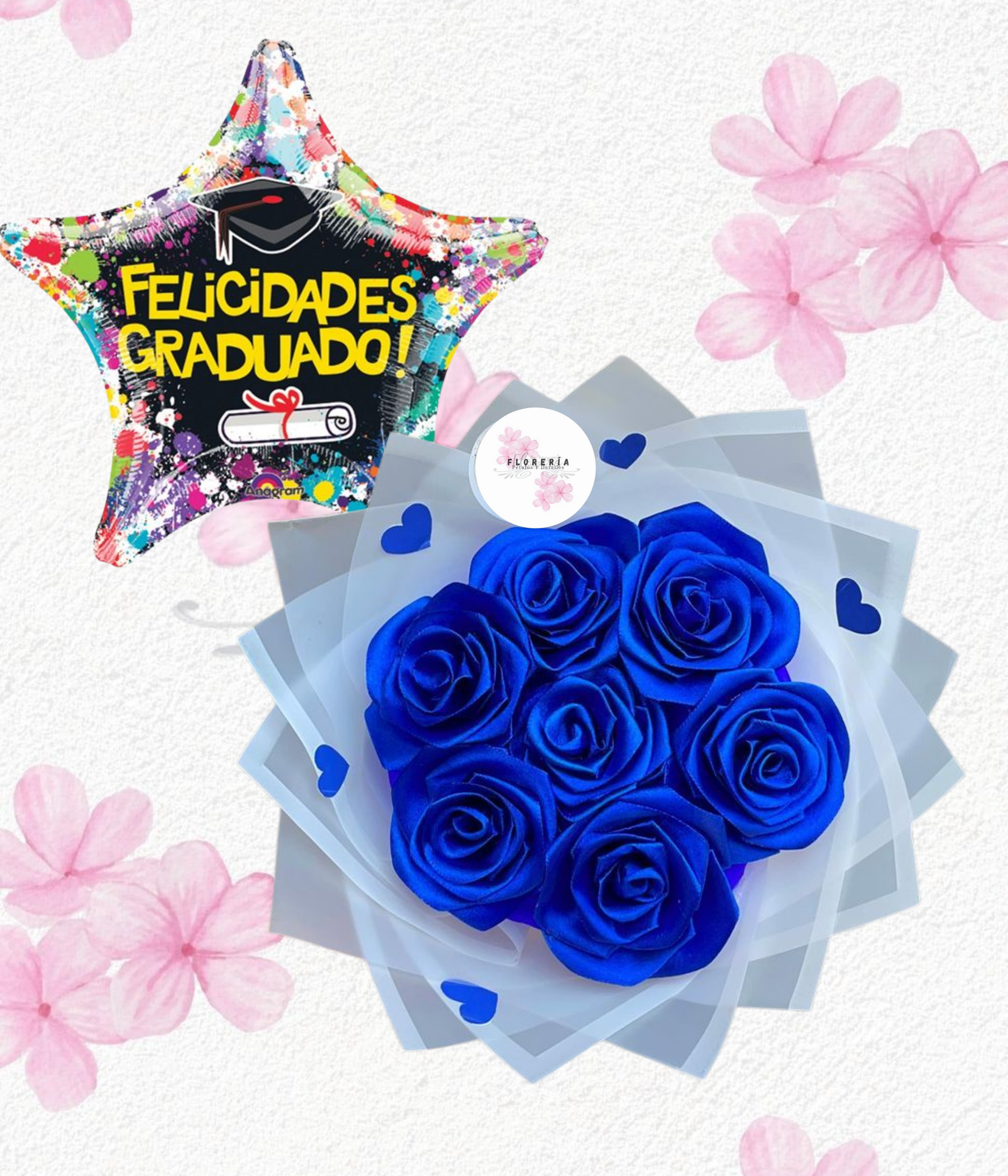 Ramito en 7 rositas de jabón y globito graduada