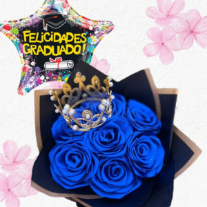 Ramito en 7 rositas de jabón, coronita y globito