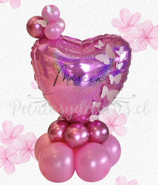 Bouquet corazón, globo y bombas decorativas