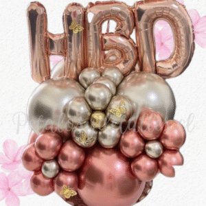 Bouquet HBD globos y bombas decorativas en flores