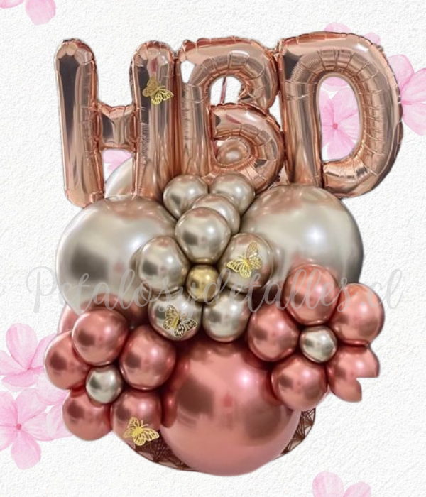 Bouquet HBD globos y bombas decorativas en flores