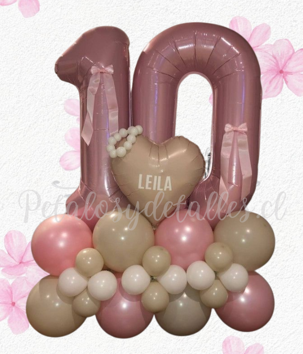 Bouquet L en números y globos decorativos