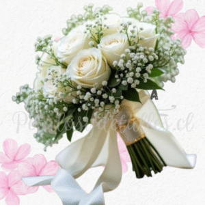 Ramo bouque NOVIA en 15 rosas, ilusión y tallos en cinta