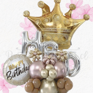 Bouquet dama coronada en globos y bombas decorativas