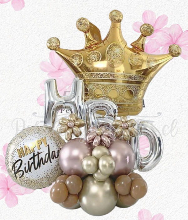 Bouquet dama coronada en globos y bombas decorativas