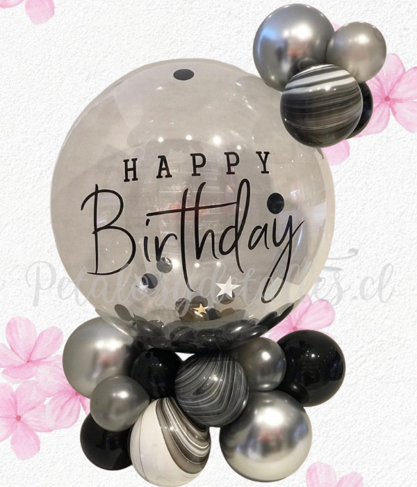 Bouquet happy en burbuja y bombas decorativas