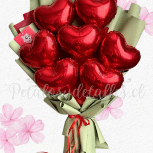 Ramo en corazones y lindo envoltorio en tonos verdes o rojo