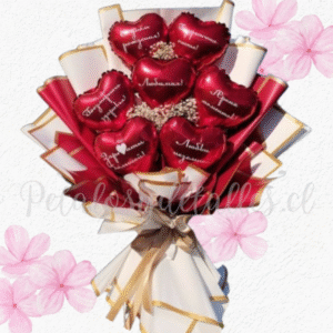 Ramo en corazones y linda envoltura en tonos beige y rojo