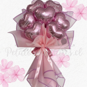 Ramo en corazones y linda envoltura en tono rosado