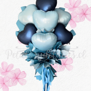 Ramo en corazones tonos azules, envoltorio celeste o azul