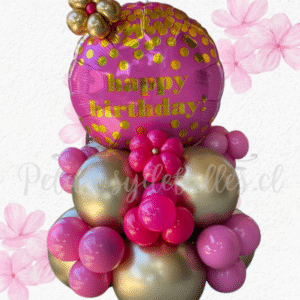 Bouquet rosa HAPPY en globos y bombas en flor