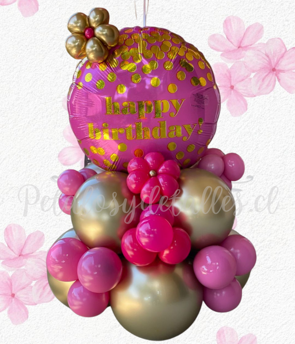 Bouquet rosa HAPPY en globos y bombas en flor