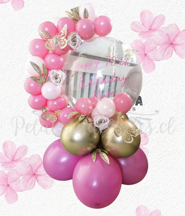 Bouquet burbuja personalizada, bombas decorativas y mariposas