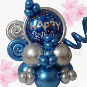 Bouquet espirales, globo y bombas decorativas Happy