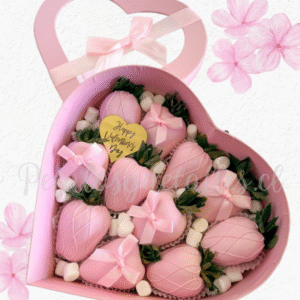 Caja corazon en 11 frutillas decoladas con chocolate