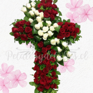 Corona cruz fúnebre Partida al cielo, 100 rosas importadas 80cm