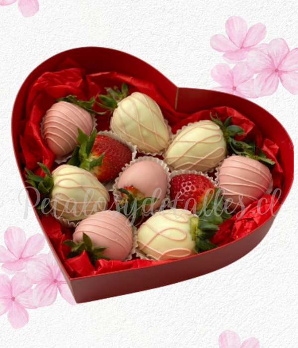 Caja corazon encanto dulzura en 10 frutillas decoradas