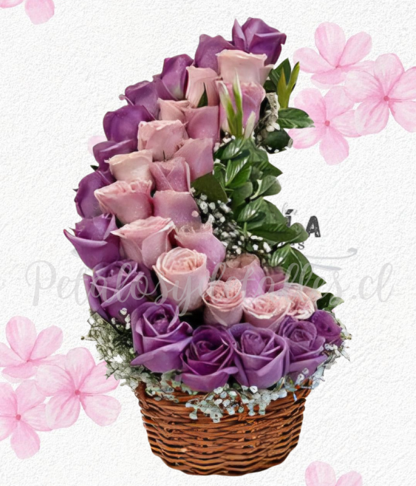 Canasta mix escala 3 colores pasteles en 30 rosas importadas