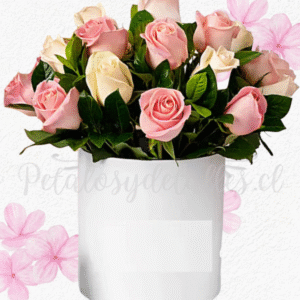 Box cilindro en 15 rosas importadas, follaje verde y lindo lazo