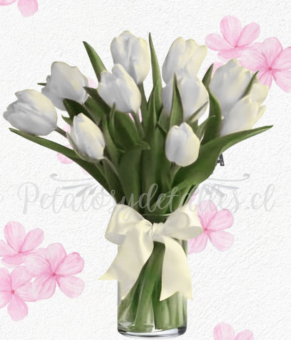 Florero serenidad cilindro de vidrio en 10 delicados tulipanes