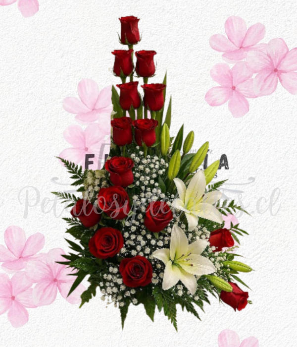 Arreglo espirar tendencia en 15 rosas importadas y 2 lilium