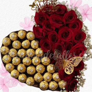Mega box tendencia, 20 rosas importadas y 30 bombones ferreros