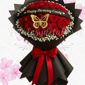 Ramo bouquet en 35 rosas importadas rodeado de ilusión y cinta